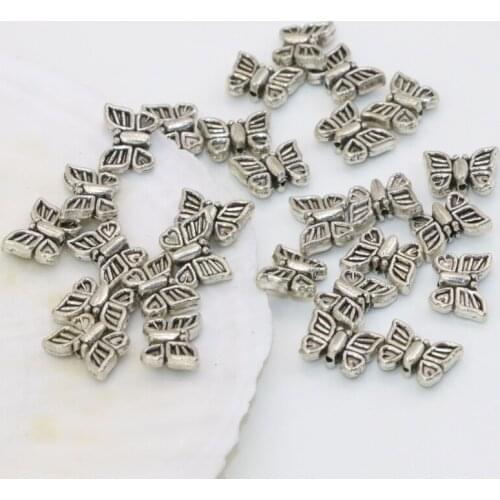 Free shipping hot sale lovely accessories 8*10mm butterfly Tibet silver-color spacers beads 40pcs gifts charms findings B2533