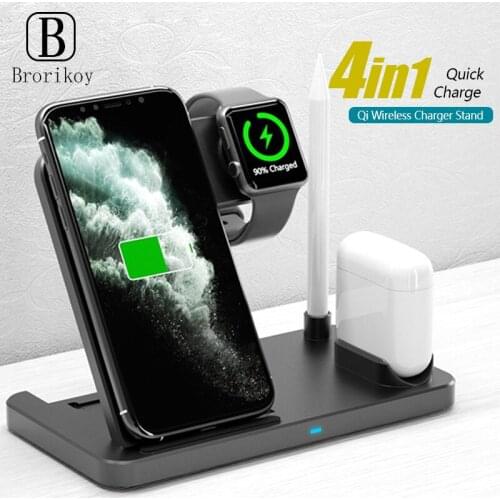 4 in 1 Qi Fast Wireless Charger Holder For Apple iWatch Series 4 3 2 1 iPhone XS MAX XR Airpods Phone Charging Folding bracket