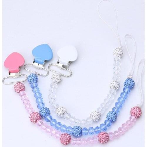 Baby Crystal Pacifier Clips Soother Holder Anti Folder Heart Shape Pacifier Chain Dummy Nipple Holder Baby Hook Hanging Strap