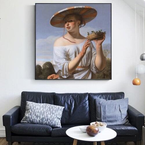 Girl In A Large Hat Famous Canvas Art Wall Paintings By Caesar van Everdingen Reproductions Protrait Of Girl Canvas Art Prints