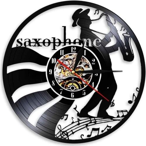 Jazz Saxophone Vinyl Clock Musical Instrument LED Light Wall Art Saxophonist Home Decorative Gift For Sax Player Musician