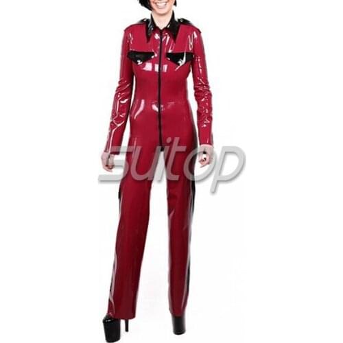 Suitop latex catsuit with shoulder zip wtih bell-bottom Flared lares