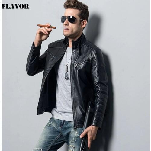 Mens Genuine Sheepskin Leather Jacket motorcycle coat male lambskin Real Leather Bomber jacket