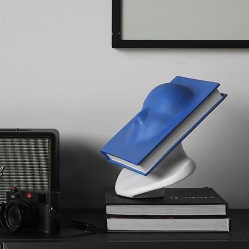Creativity A Blue Book With A Human Head Pattern Statue Modern Horns Figurine Resin Art Crafts Home Decorative Accessories Gift