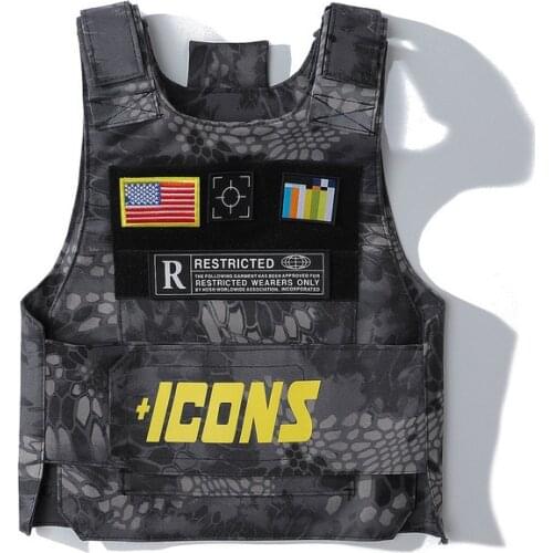 Techwear Letter Print American Hip Hop Mens Cargo Vest Sleeveless Jacket Male Patchwork Casual Tactical Loose Streetwear Top