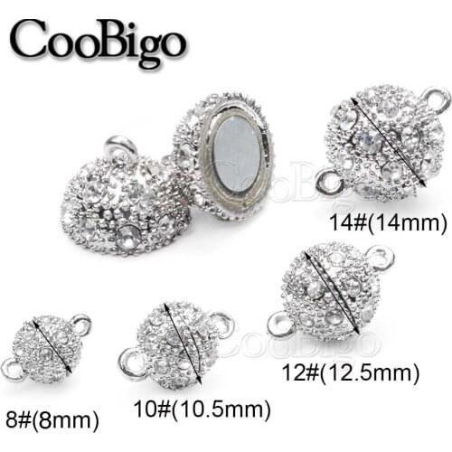 100Set Rhinestone Magnetic Clasp Metal Magnet Snap Round Ball Jewelry Finding DIY Necklace Bracelet Gift Accessory Silver 8-14mm