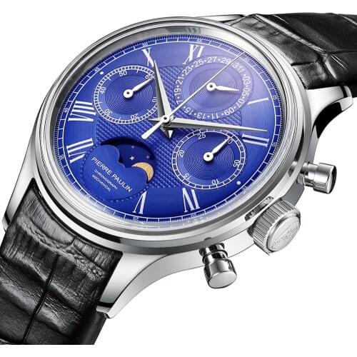 2020 Men Pilot Calendar Chronograph Mechanical Wristwatches Seagull ST1908 Hand Wind Movement Acrylic 1963 Watches Moon Phase