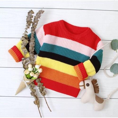 Autumn New Fashion Kids Rainbow Pattern Knit Sweater