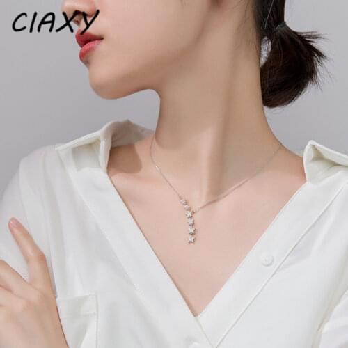 CIAXY 925 Sterling Silver Zircon Star Pendant Necklace Five-pointed Star Choker Women Asymmetry Clavicle Chain Exquisite Jewelry