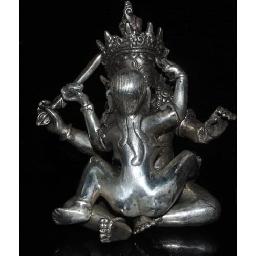 Rare old Tibet silver statue,Manjusri with sword, ancestor of man, Buddha statue