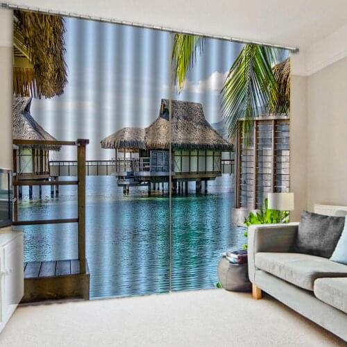 Customized size Luxury Blackout 3D Window Curtains For Living Room Balcony seaside curtains