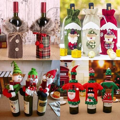 Christmas Wine Bottle Cover Merry Christmas Decorations for Home Table Decor Navidad 2020 Xmas Ornament Gift Happy New Year 2021