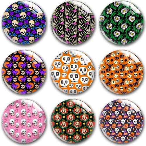 Handmade Happy Halloween Skull Head Skeleton Round Photo Glass Cabochons Demo Flat Back DIY Jewlery Making Findings Accessory