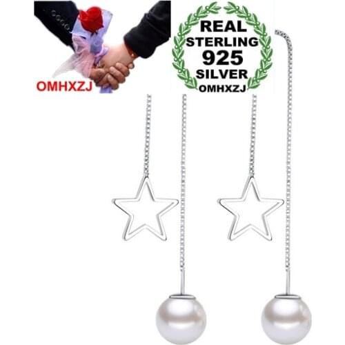 OMHXZJ Wholesale Fashion Hollow out Star simple Women kpop 925 Sterling Silver Tassel pendant drop Long Ear Line Earrings YS162