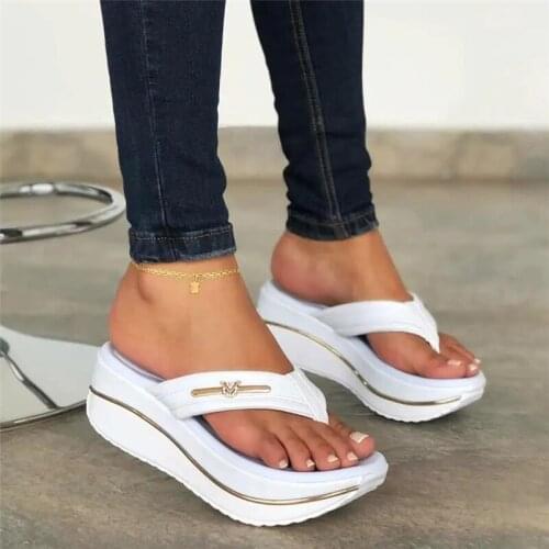 Women High Heels Thick Bottom Slides Summer Casual Beach Shoes Big Size Wedge Platform Sandals Mules Slipper Female Flip Flops
