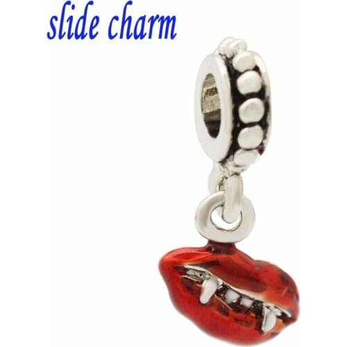 Slide charm Free shipping Europe Halloween New Arrivals billed fangs pendant amulet charm beads fit Pandora bracelet