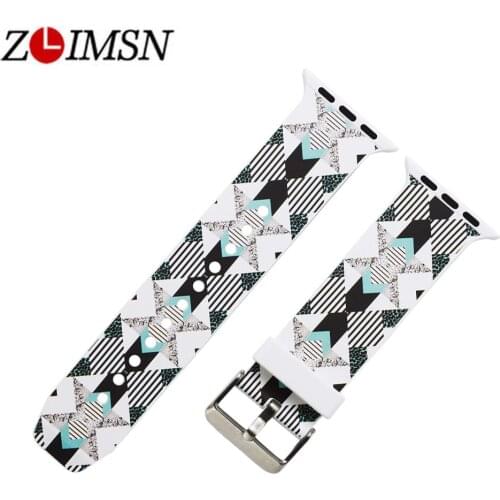 ZLIMSN Sport Silicone Replacement Band For Apple Watch Strap Series 4 3 2 1 42mm 38mm Correa Printing Bracelet Wrist Belt iwatch