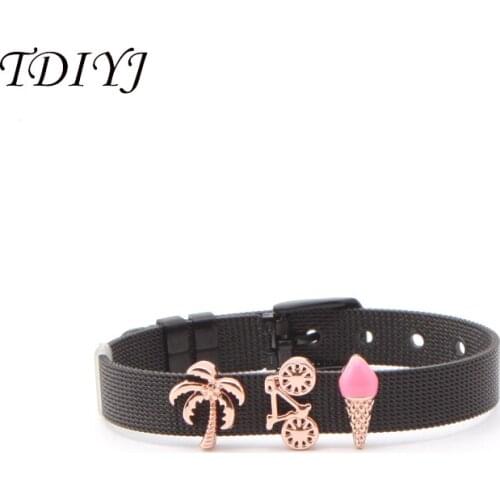 TDIYJ Travel Journey Coconut Bike Ice Cream Mesh Keeper Personized Black Bracelet Fit For Stainless Steel Bracelet 1Pcs/lot