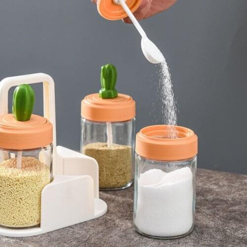 Creative kitchen glass seasoning box set seasoning pot household moisture-proof sugar salt pot seasoning bottle combination
