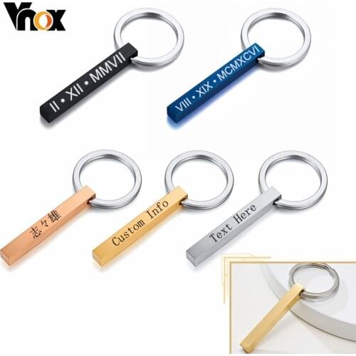 Vnox Personalize 1-4 Sides Engrave 3D Bar Vertical Key Chains for Men Women Minimalist Stainless Steel Custom Gifts Jewelry