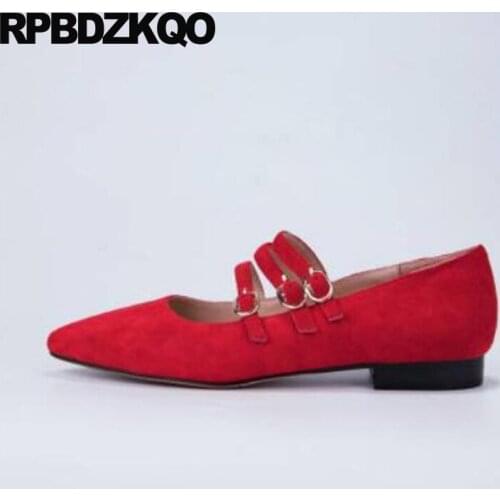 Genuine leather ladies suede designer shoes women luxury 2019 china high quality shallow flats chinese pointed toe red mary jane