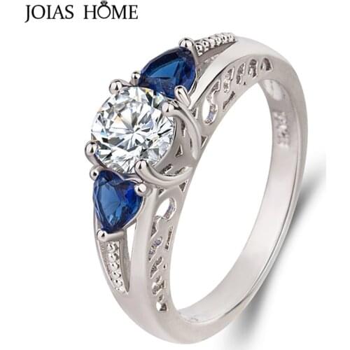 JoiasHome Silver 925 Jewelry Gemstones Ring for Women AAA Zircon Heart shaped Sapphire Female Fine Jewelry for Party Wholesale