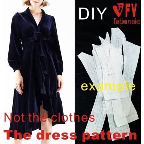 Gold velvet dress pattern womens long-sleeved skirt cutting design drawings BLQ-420