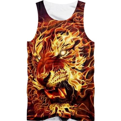 Mens Fashion Gym Vest Lion 3D Print Summer Vest Men and Women Harajuku Street Casual Vest