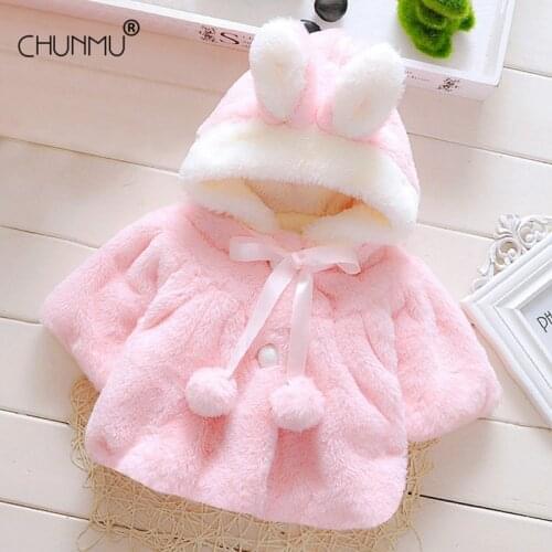 Winter Baby Girl Cotton Coat Princess Thick Warm Jacket Childrens Cotton Outwear Cute Rabbit Ears Coat Hooded Cotton Coat