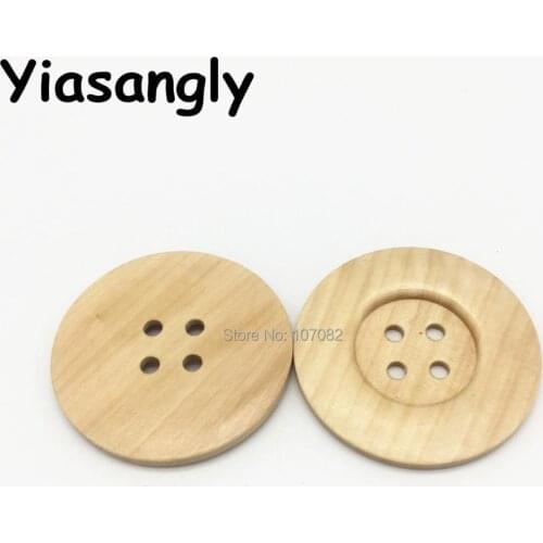 100pcs 60mm 6CM Large 4 Holes Wooden Buttons Natural Brown Round Sewing Accessories Embellishments Crafts Scrapbooking