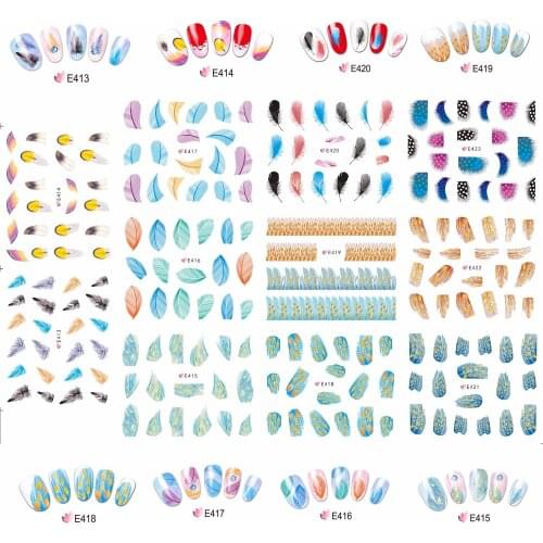 11 PACKS / LOT NAIL ART 3D SIMULATION BACK ADHESIVE NAIL STICKER BIRD FEATHER HAIR PEACOCK PARROT GOOSE EAGLE E413-423