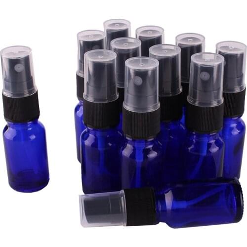 12pcs 10ml Cobalt Blue Glass Spray Bottle w/ Black Fine Mist Sprayer essential oil bottles empty cosmetic containers