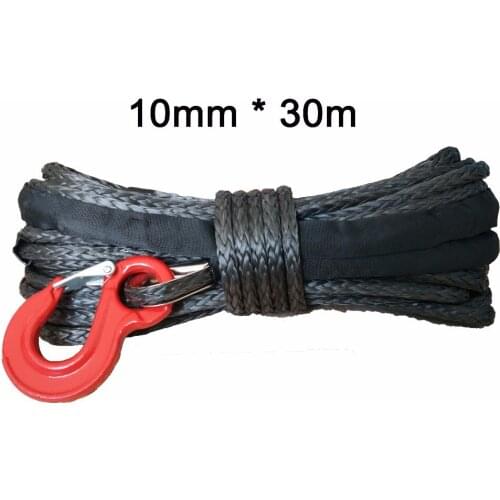 2 pcs 10mm*30meters synthetic winch rope/line with hook for 4wd/offroad/4x4