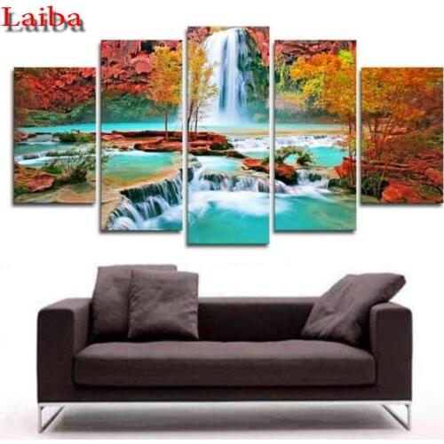5D diy Diamond painting 5 Pcs/set Landscape Diamond Embroidery waterfall nature scenery full square/round mosaic painting crafts