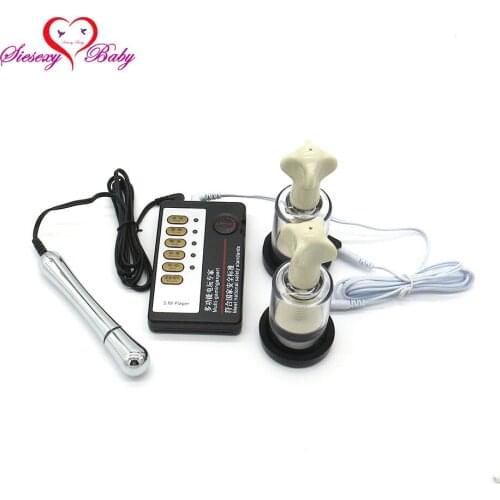 Large Size Electric Shock Anal Plug Electro shock Nipple Clamp with Host and Cable electro stimulation sex toys For TENS DJZH014