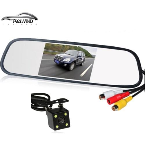 HD Video Auto Parking Monitor LED Night Vision Reversing CCD Car Rear View Camera With 4.3 inch Car Rearview Mirror Monitor