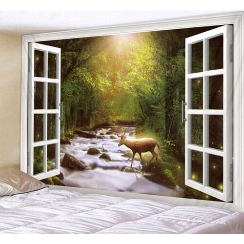 Forest Stream Deer Printed Large Wall Tapestry Cheap Hippie Wall Hanging Bohemian Wall Tapestries Mandala Wall Art Decor