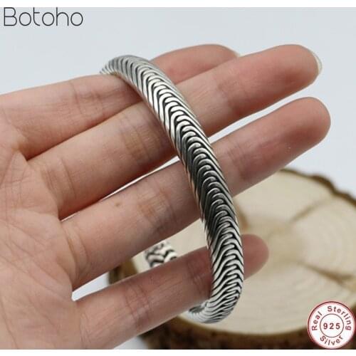 925 Sterling Silver colour Ethnic Hand-woven Hemp Rope Men Women Retro Thai Silver colour Fashion Atmospherice Open Ended Bangle