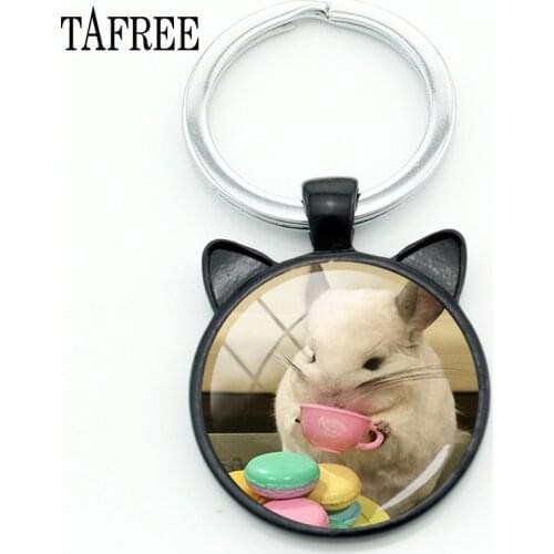 TAFREE Handmade Animal Chinchilla Photo Keychain Gun Black Pendants Glass Gems key ring Bag Accessories Gifts For Women QF943