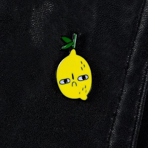 Aggrieved lemon enamel pin brooches for women plant fruit yellow badge funny expression lapel pin clothes backpack jewelry gifts