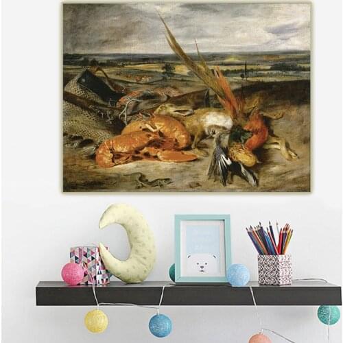 Citon Eugene Delacroix《Still Life with Lobsters》Canvas Oil Painting Artwork Poster Picture Wall Background Decor Home Decoration