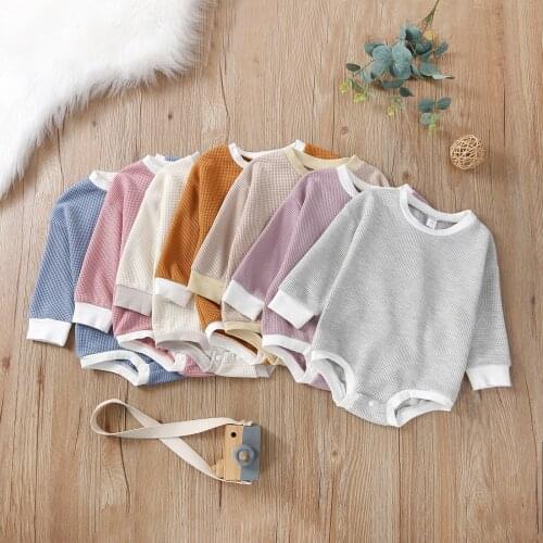 Baby Romper Long Sleeve Crew Neck Color Block Knit Bodysuit Fall Clothes