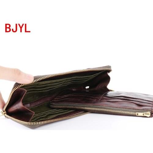 Long Wallet Men Handmade Split Purse Card Holder Zipper Wallets Simple Mens Clutch Bags 2020 New Original First Layer Leather
