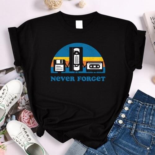 T-Shirt Female Never Forcet Letters Pattern Print Tees Women Oversize O-Neck Tshirts Casual Harajukua Style Womens Slim Tops