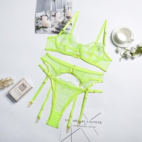 New Fashion Womens Bra Panties Set Push Up Sexy Lingerie Perspective Hollowing Lace Underwear Garters Thong Suit