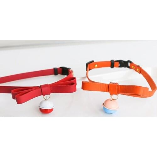 Korean Velvet Pet Neck Circumference Bow Bell Fashion Cat Necklace Adjustable Anti-suffocation Color Dog Collar Pet Accessories