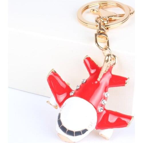 Red Plane Airplane Aircraft Pendant Charm Rhinestone Crystal Key Chain Ring for Handbag Purse Carkey