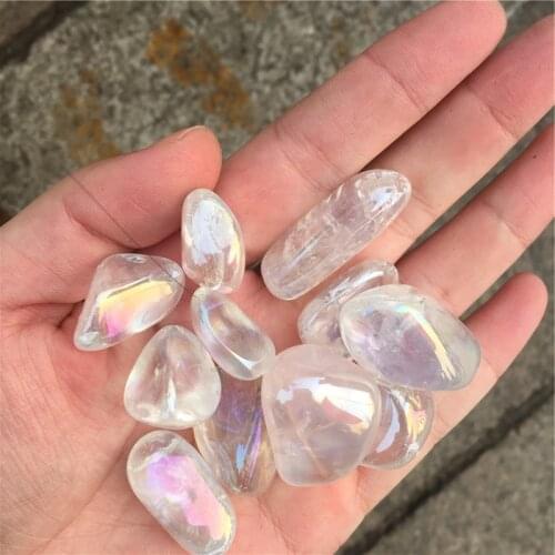 6pcs amazing aura rainbow quartz crystal chakra healing medaion gemstone reiki tumble gravel for decoration