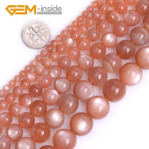 Natural AA Grade Orange Moonstone Stone Round Semi Precious Loose Beads for Jewelry Making Bracelet Necklace 15" Strand 4mm-14mm