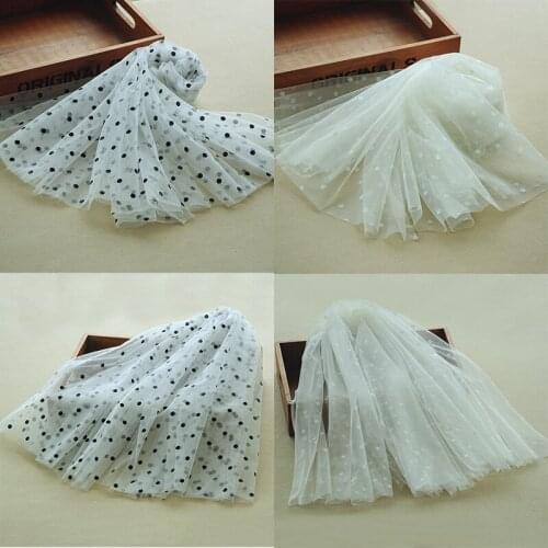 2Metres 145cm Width White and Black dots Transparent Mesh Lace Tulle Fabric For Skirt Dress DIY Wedding Materials